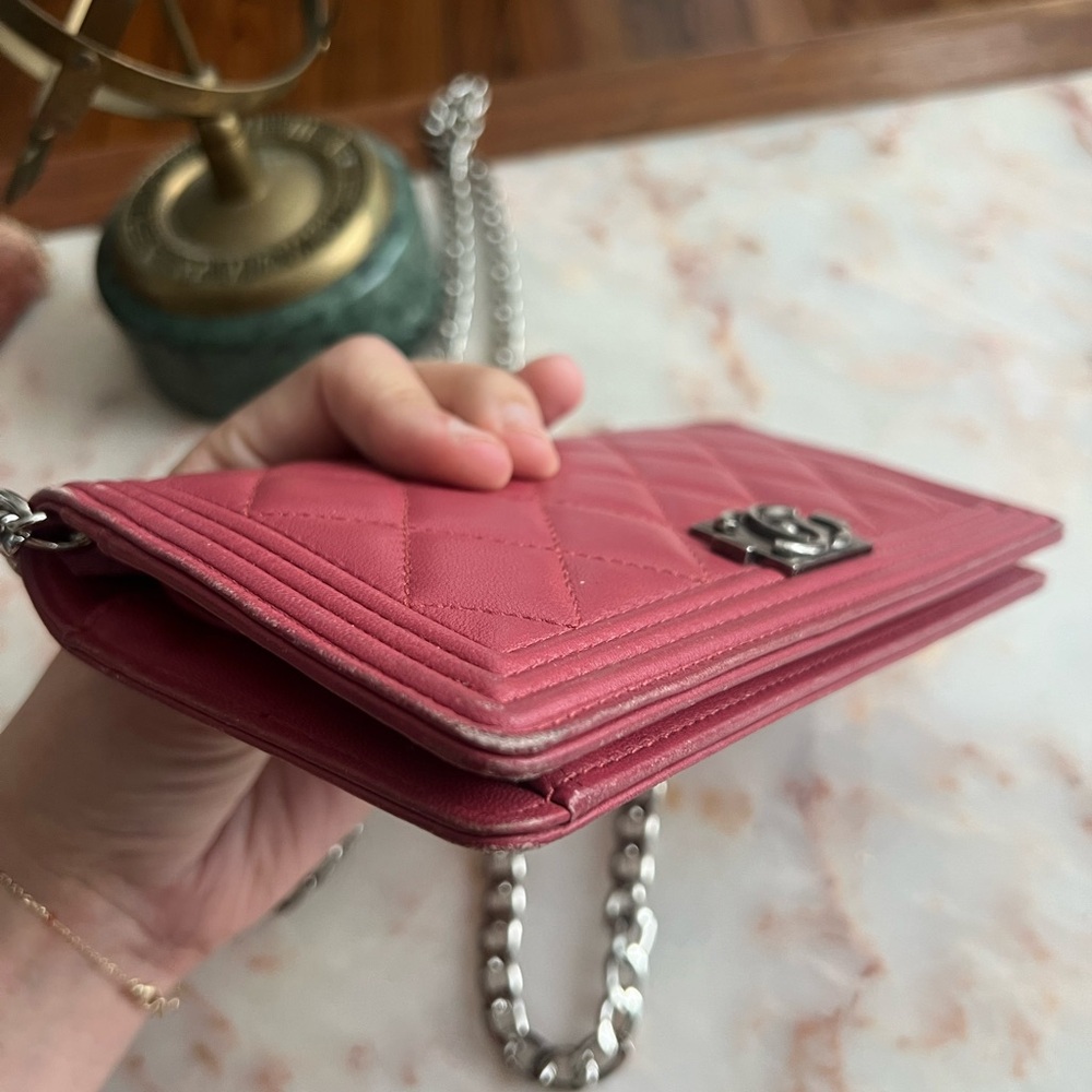 Chanel Pink Boy Flap Interlocking CC Continental Wallet with Chain | Crossbody - Picture 6 of 10